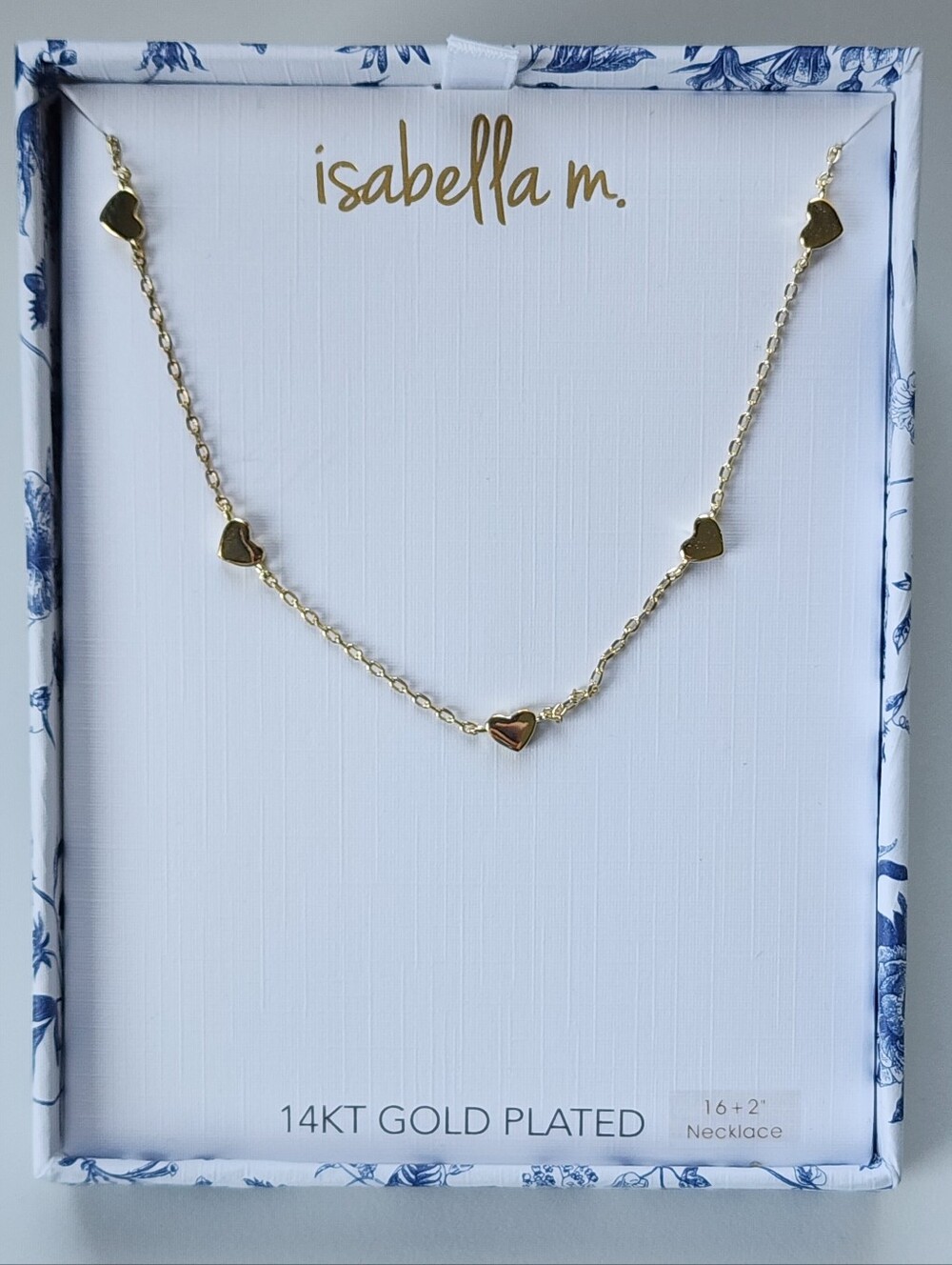 14k Gold Plated Heart Stationary Charms Necklace - Isabella M - 16"+2 - NEW!
